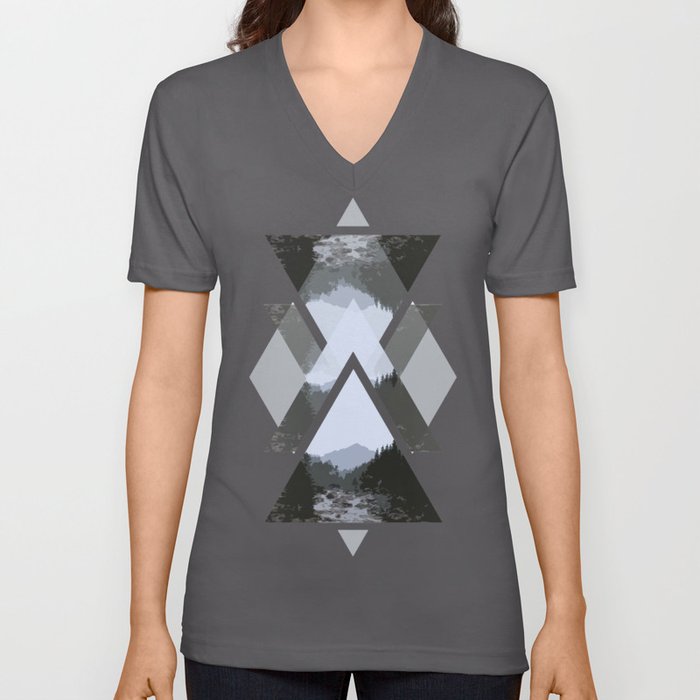 Landscape in Triangles V Neck T Shirt