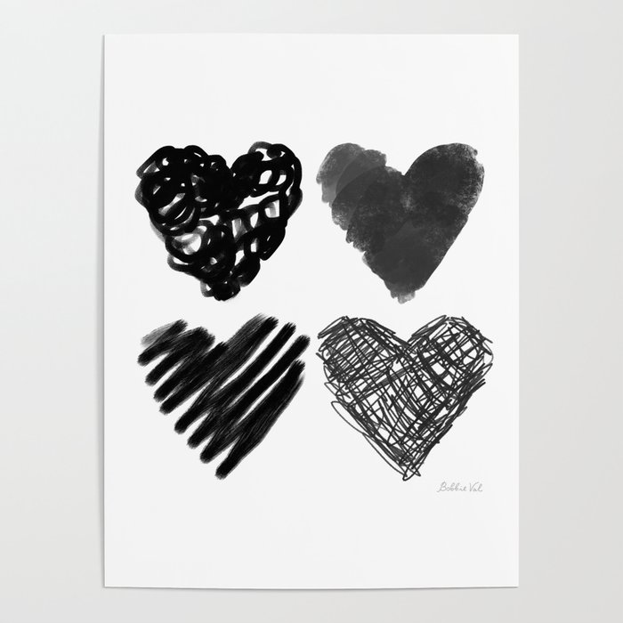 Hearts in Black and White Poster