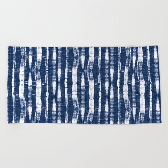 Shibori Stripes Indigo Blue Beach Towel