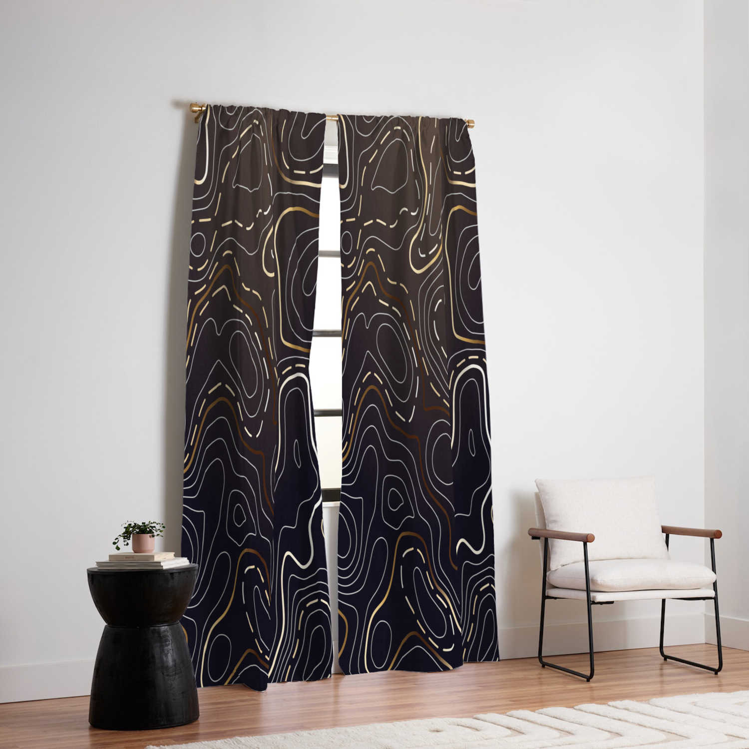 Black Gold Topographical Map Blackout Curtain By Erikjquinn
