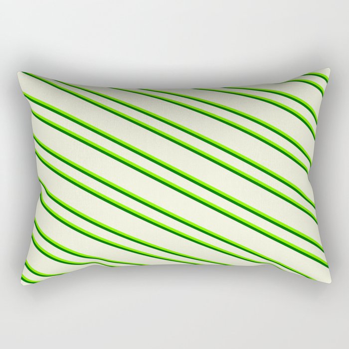 Beige, Green & Dark Green Colored Pattern of Stripes Rectangular Pillow