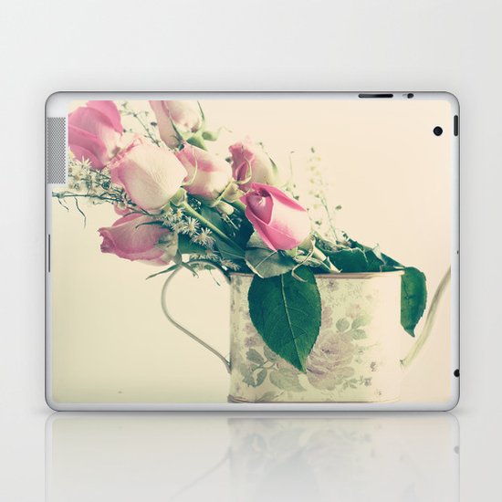 Shabby Chic Roses - Retro Vintage Pink Floral Photography on beige background Laptop & iPad Skin