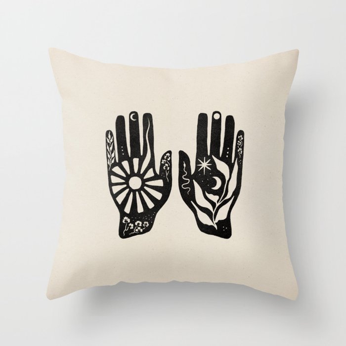 Magic Hands | Digital Blockprint | Reiki Spiritual Healing Etnic Art Print Throw Pillow