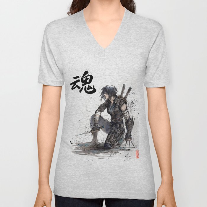 Calligraphy SOUL Ghost in the Shell Motoko Ninja V Neck T Shirt