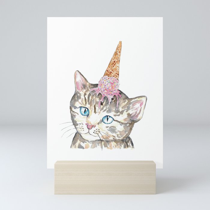 Kittycorn ice cream cone cat Painting Mini Art Print