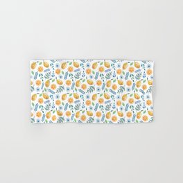 Lemons and Olives Mediterranean Pattern (Orange and Blue tone) Hand & Bath Towel