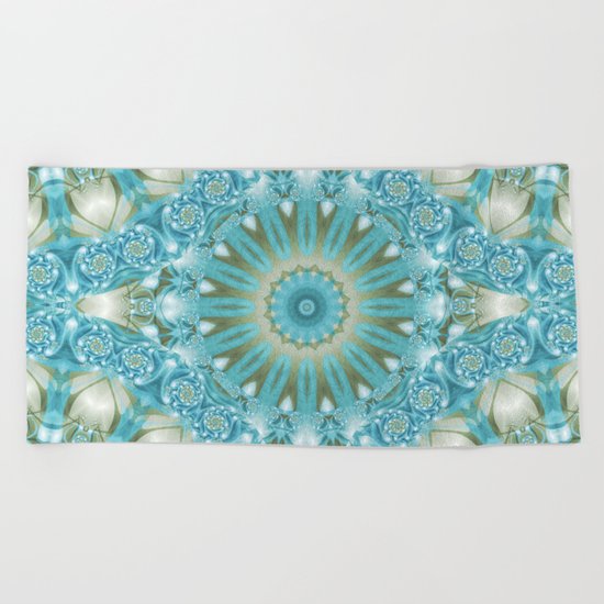 Turquoise and Gold Mandala Tile Beach Towel