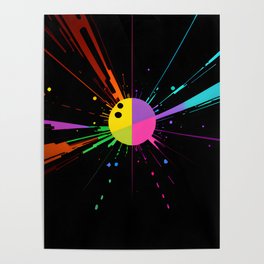 Colorful splash on a black background with colored lines and spots Poster