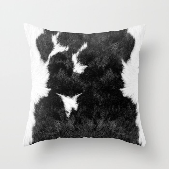 Luxe Animal Print Cowhide in Black and White Throw Pillow