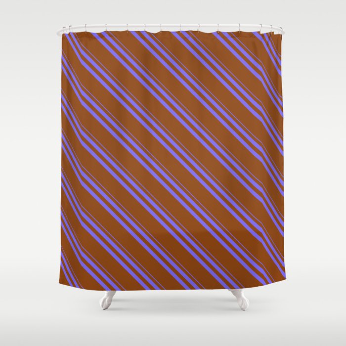 Medium Slate Blue and Brown Colored Striped Pattern Shower Curtain