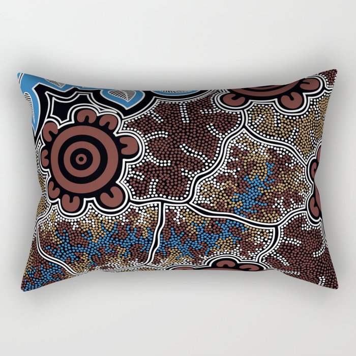 Water Lilly Dreaming - Authentic Aboriginal Art Rectangular Pillow