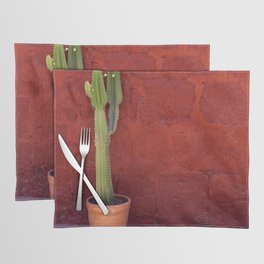 Mexico Photography - Small Cactus In Front Of A Red Brick Wall Placemat