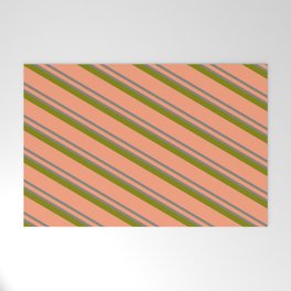 [ Thumbnail: Light Salmon, Grey & Green Colored Lined/Striped Pattern Welcome Mat ]