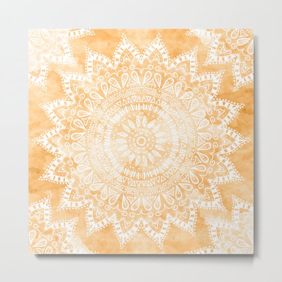 TANGERINE BOHO FLOWER MANDALA Metal Print