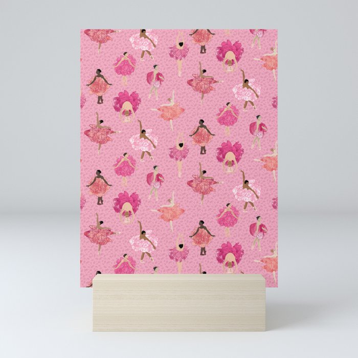 Dance of the Peony flowers - pink background Mini Art Print