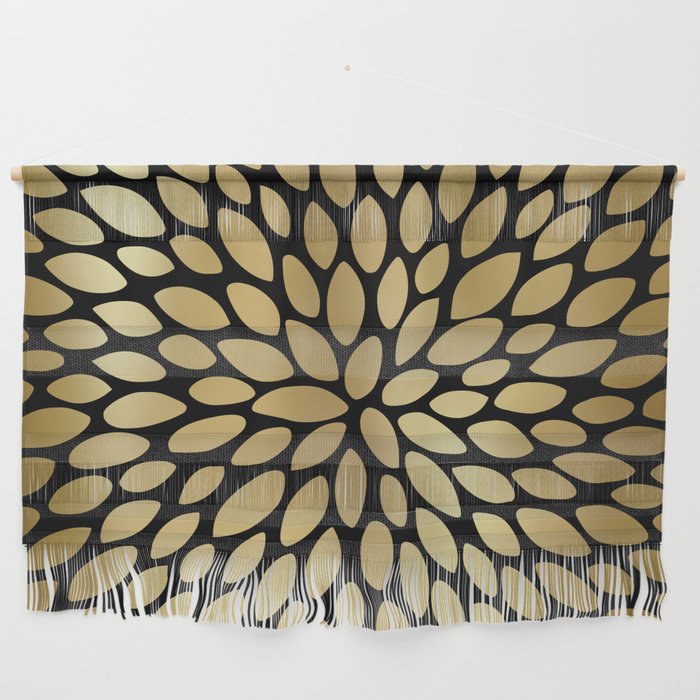 Floral Bloom Black and Gold Wall Hanging