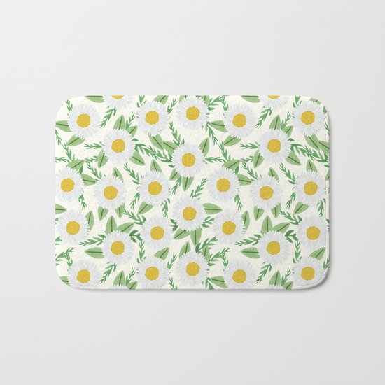 Daisies botanical floral print minimal flowers basic florals pattern charlotte winter Bath Mat