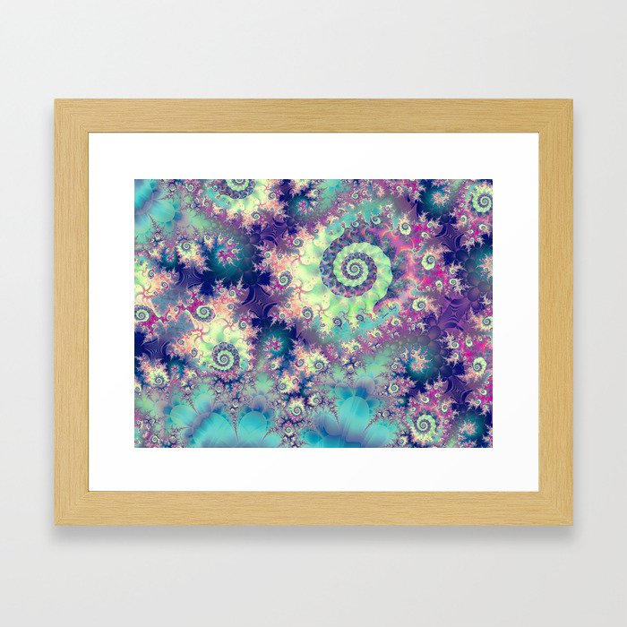 Violet Teal Sea Shells, Abstract Underwater Forest  Framed Art Print