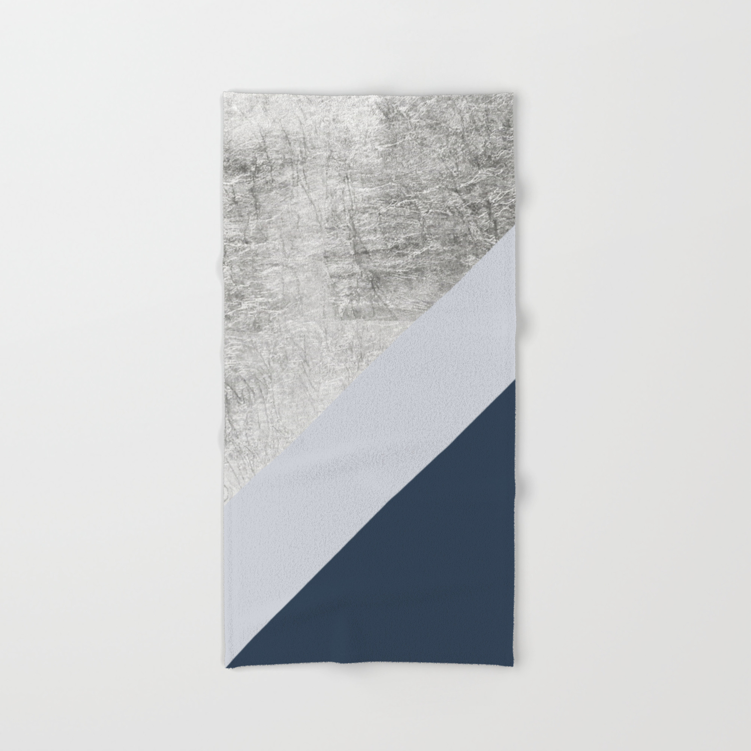 Modern Minimalist Navy Blue Grey And Silver Foil Geometric Color Block Hand Bath Towel By Girlytrend Society6