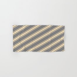 [ Thumbnail: Grey & Tan Colored Pattern of Stripes Hand & Bath Towel ]