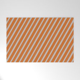 [ Thumbnail: Chocolate & Grey Colored Striped Pattern Welcome Mat ]