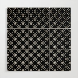 Black and White Four Leaf cement circle tile. Geometric circle decor pattern. Digital Illustration b Wood Wall Art