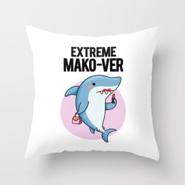 Extreme Mako-ver Cute Makeup Shark Pun Throw Pillow