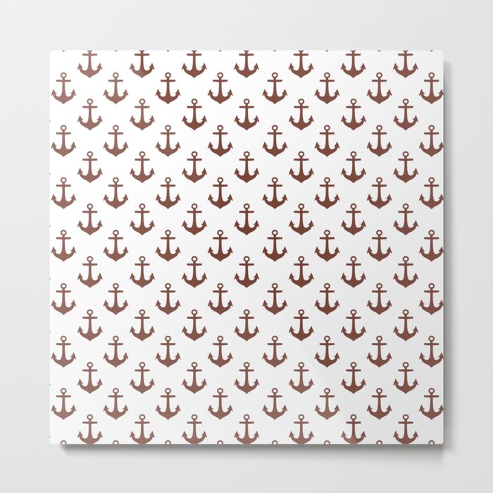 Anchors (Brown & White Pattern) Metal Print