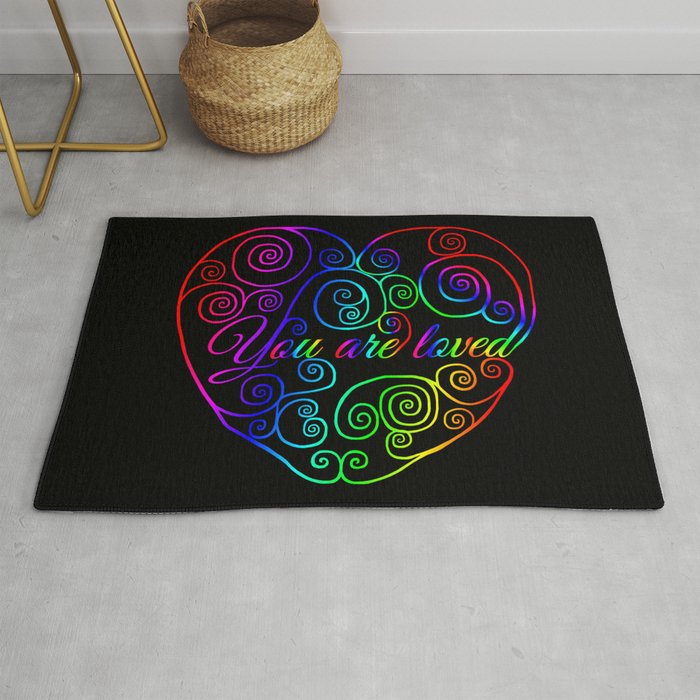 Rainbow You are Loved Heart Rug