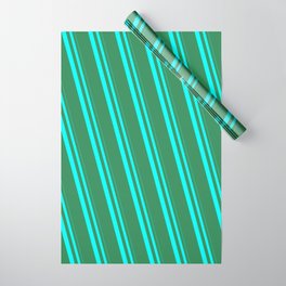 [ Thumbnail: Aqua & Sea Green Colored Striped Pattern Wrapping Paper ]