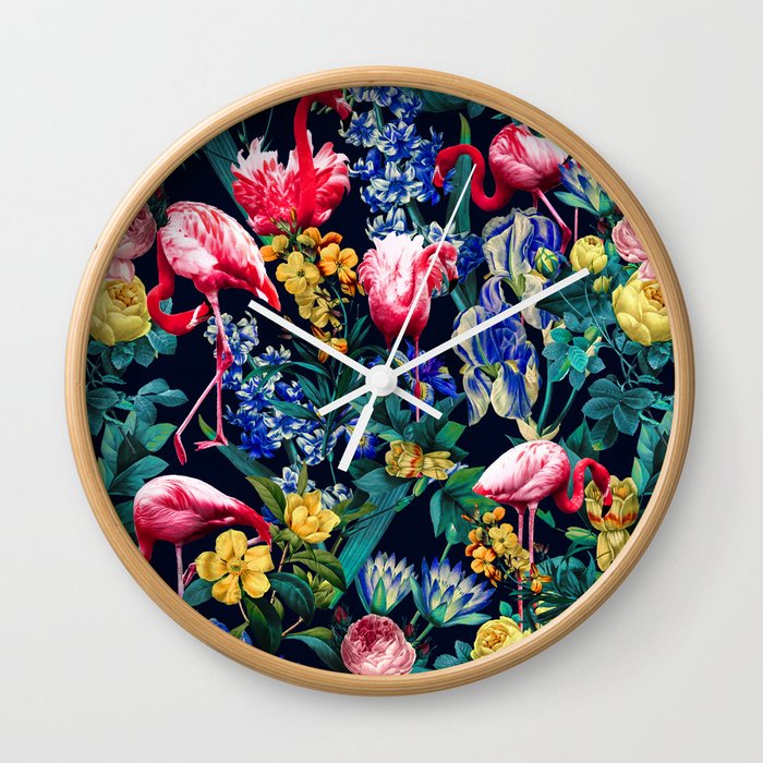Floral and Flemingo V Pattern Wall Clock
