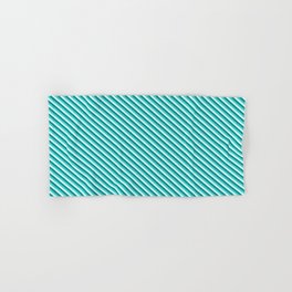 [ Thumbnail: Dark Cyan, Turquoise, and Light Cyan Colored Lines/Stripes Pattern Hand & Bath Towel ]