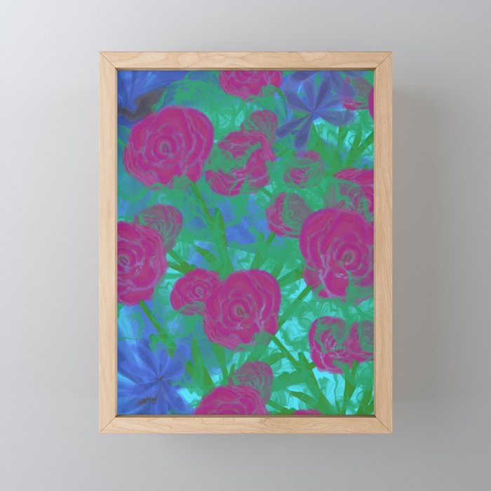 Flowers for You Raspberry and Turquoise  Framed Mini Art Print