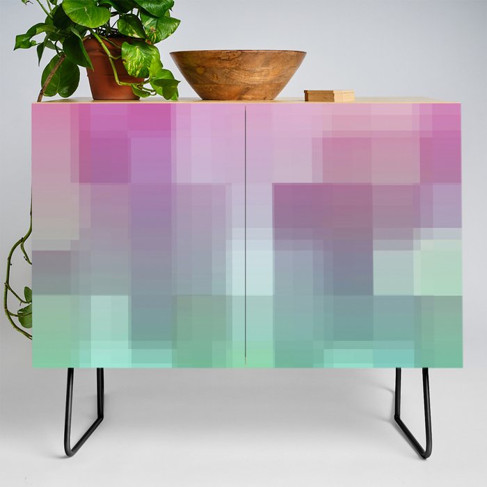 geometric pixel square pattern abstract background in pink green Credenza