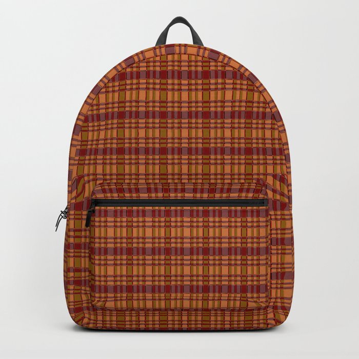 Copper Red Check Pattern Backpack