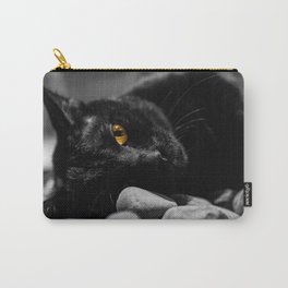 Nine lives - black cat with orange eyes nature feline portrait black and white photograph - photography - photographs Carry-All Pouch