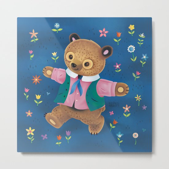 Little Bear and the Flower Garden Metal Print