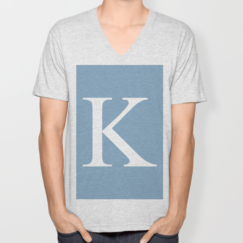 Letter K Sign On Placid Blue Background V Neck T Shirt By Fanta Media Society6