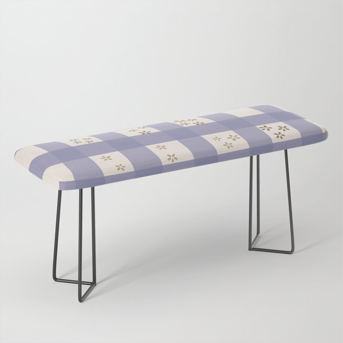 Very Peri Floral Gingham Pattern Bench