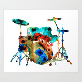 The Drums - Music Art By Sharon Cummings Art Print | Musician, Music, Painting, Drum, Musicroom, Percussion, Children, Mancaveart, Musicteacher, Drummer 