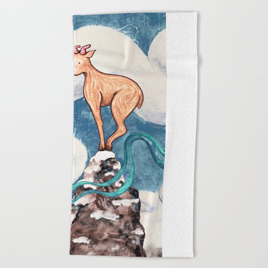 Winter Goat Beach Towel