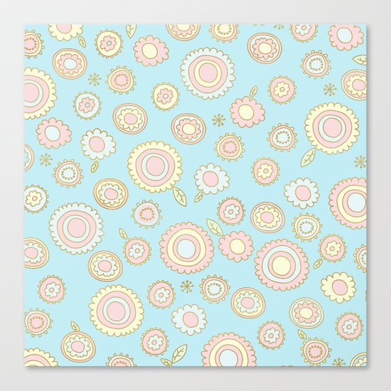 Cute Pastel Doodle Flower Pattern Canvas Print