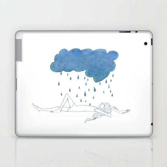 Natula In The Rain · girl laying peacefully beneath a blue storm cloud · illustration Laptop & iPad Skin
