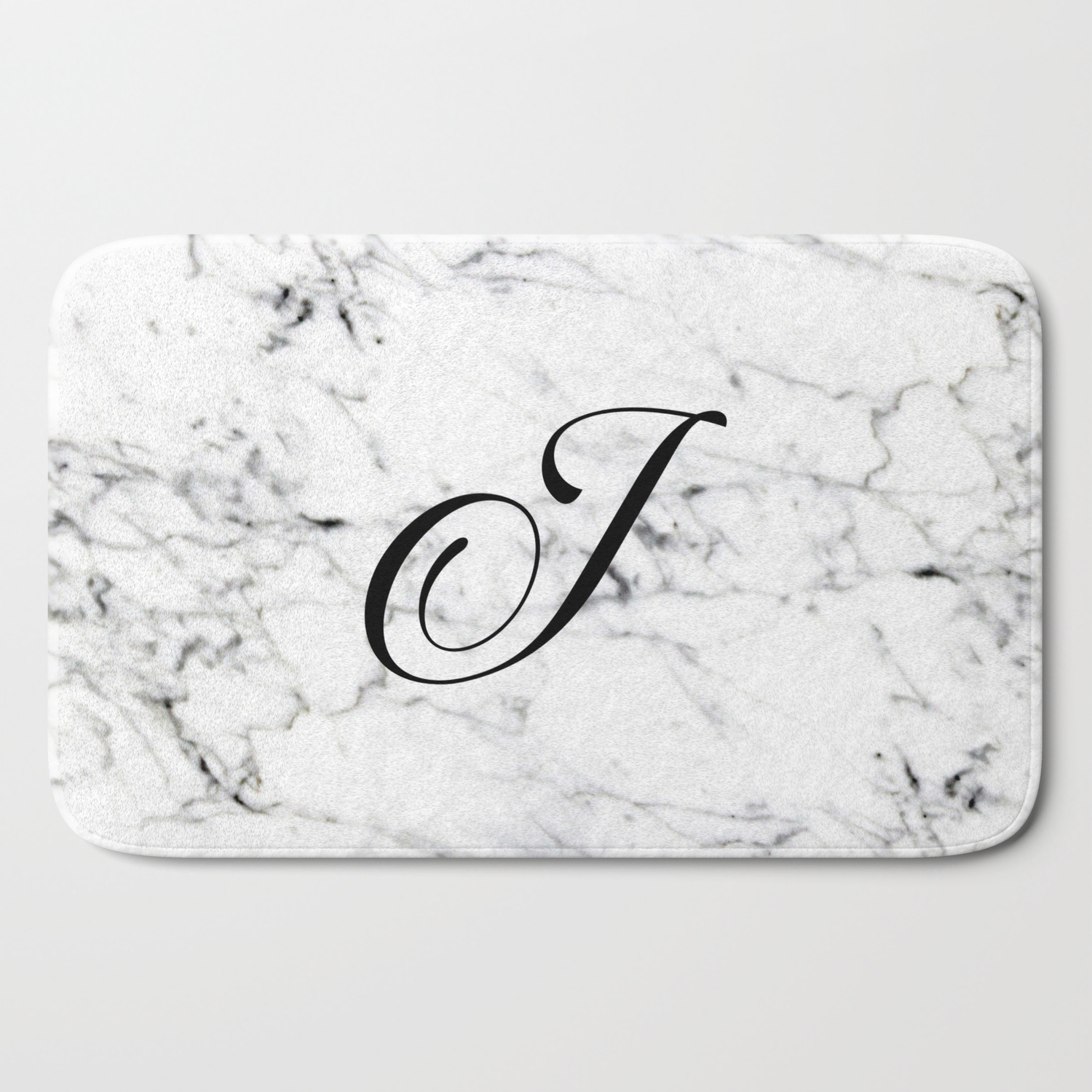 Letter J On Marble Texture Initial Personalized Monogram Bath Mat