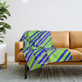 [ Thumbnail: Chartreuse, Blue, and Dark Gray Colored Lined Pattern Throw Blanket ]