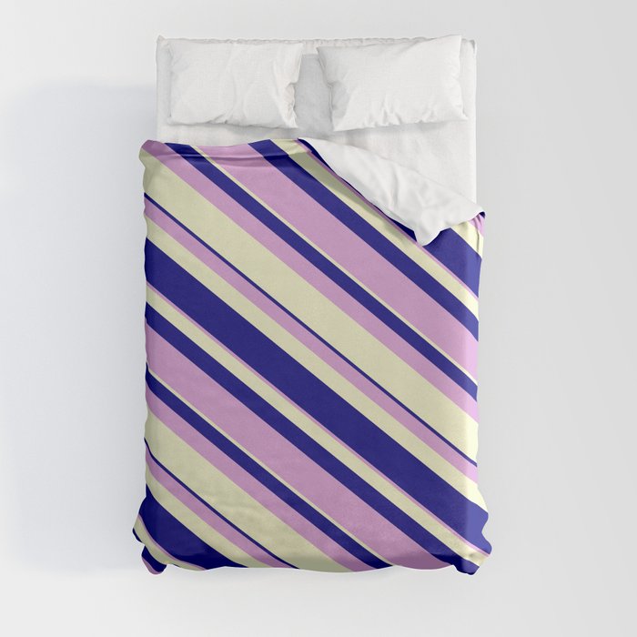 Blue, Plum, and Light Yellow Colored Lines Pattern Duvet Cover