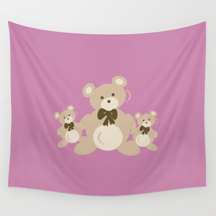 Teddy Bears Triplet - Pink Wall Tapestry