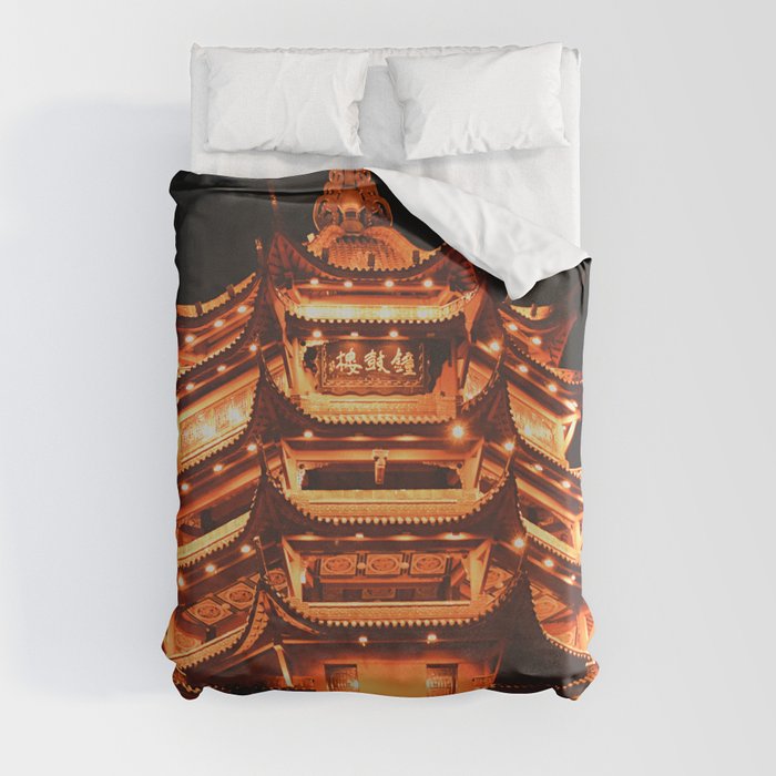 China Photography - Yellow Crane Tower In Wuhan At Night Duvet Cover