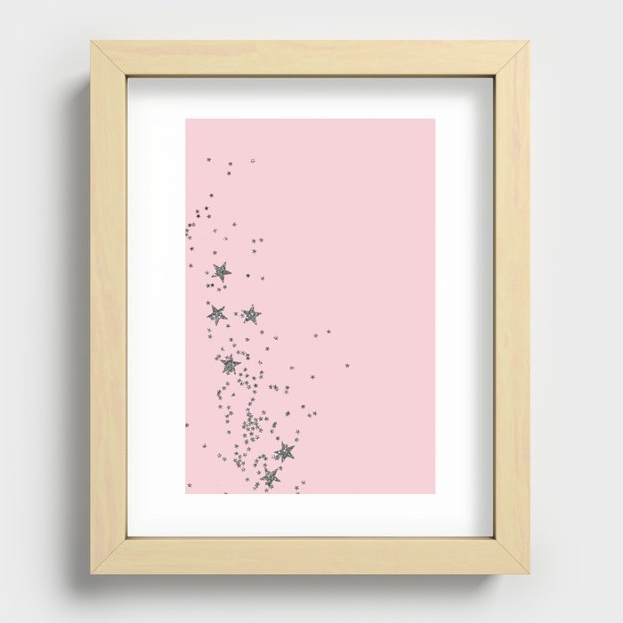 Silver Glitter Stars On Pink Background Recessed Framed Print