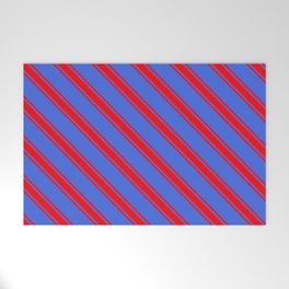 [ Thumbnail: Royal Blue and Red Colored Lined/Striped Pattern Welcome Mat ]